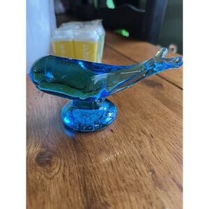 Titan Studio Glass Mighty Whale Blue Signed READ